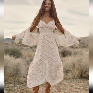 AE Floral V Neck Lace Trim Insert HANKY HEM MIDI DRESS NEW SMALL MSRP $74.95